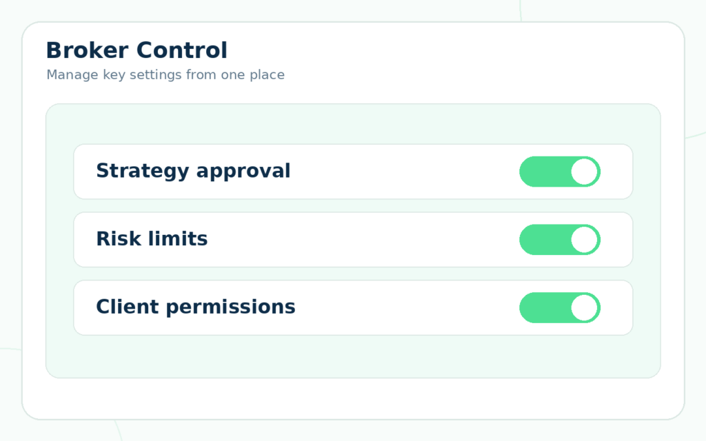 Copy trading broker administration and control panel